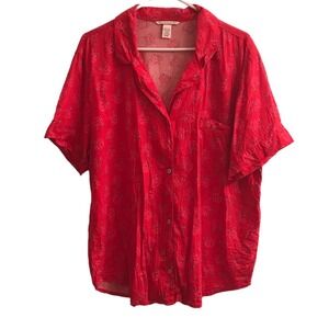 Victoria's Secret button up short sleeve Rose Pajama Top size XL